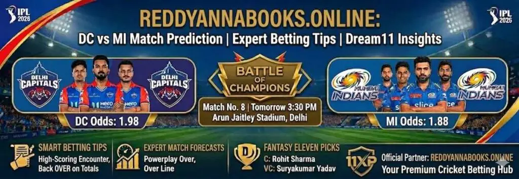 DC vs MI Prediction IPL 2026: Reddy Anna Book Betting Tips, Odds
