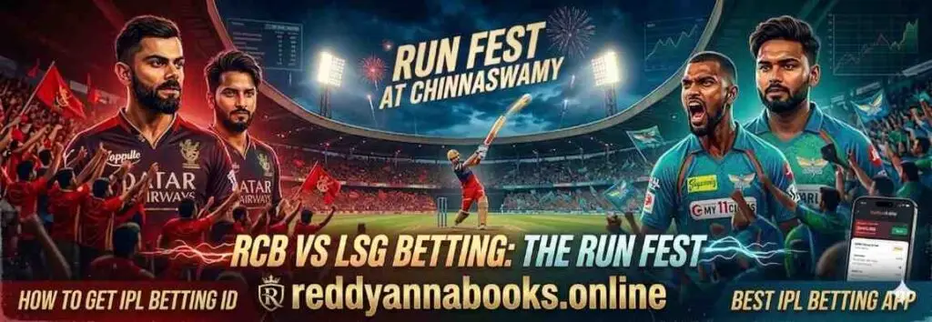 RCB vs LSG Betting – Royal Challengers Bengaluru vs Lucknow Super Giants IPL 2026 Match Guide & How to Get IPL Betting ID by Reddy Anna Banner by  reddyannabooks.online