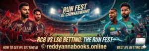 RCB vs LSG Betting – Royal Challengers Bengaluru vs Lucknow Super Giants IPL 2026 Match Guide & How to Get IPL Betting ID by Reddy Anna banner by Reddyannabooks.online