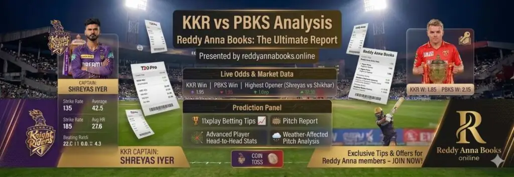 KKR vs PBKS Prediction IPL 2026: Kaun Jeetega? Reddy Anna Betting Tips, Pitch Report & Dream11 Team by reddyannabooks.online