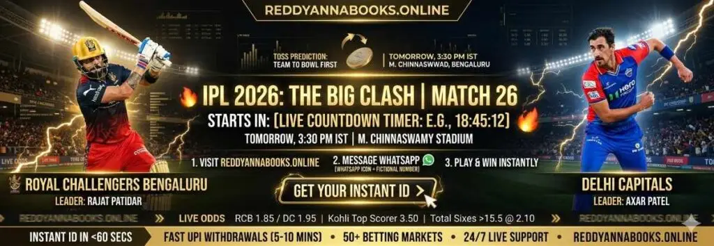 RCB vs DC Banner by Reddyannabooks.online